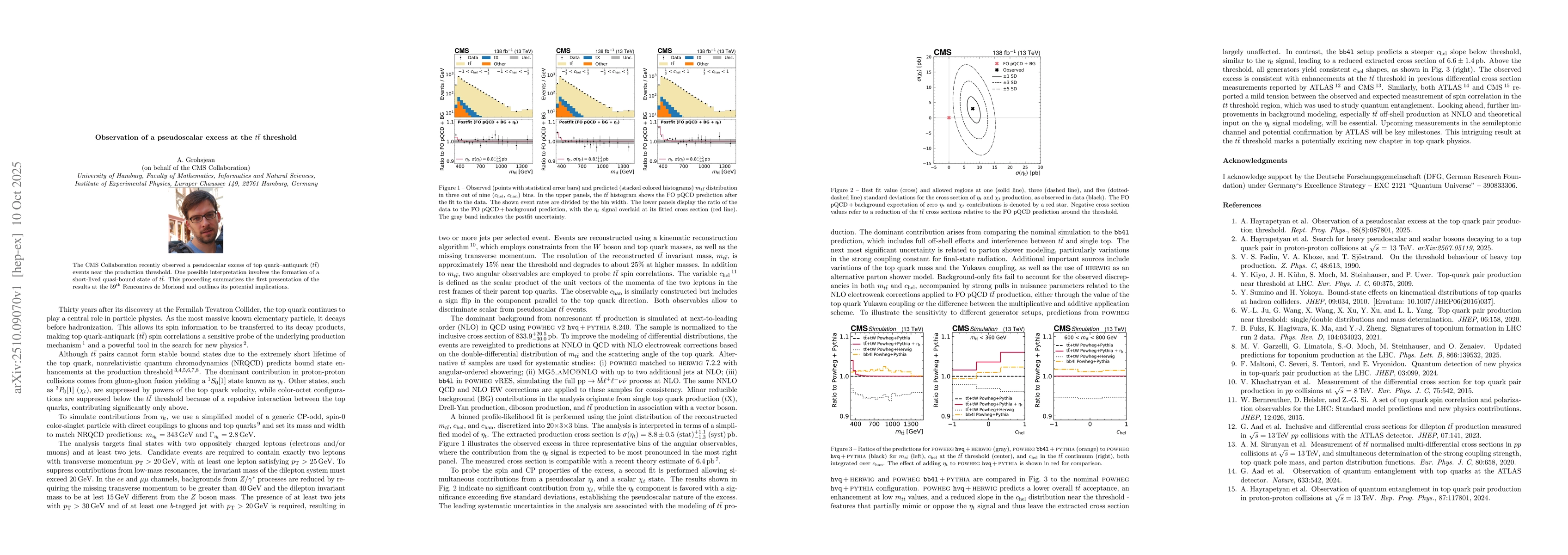 Thumbnail for Observation of a pseudoscalar excess at the $t\bar{t}$ threshold