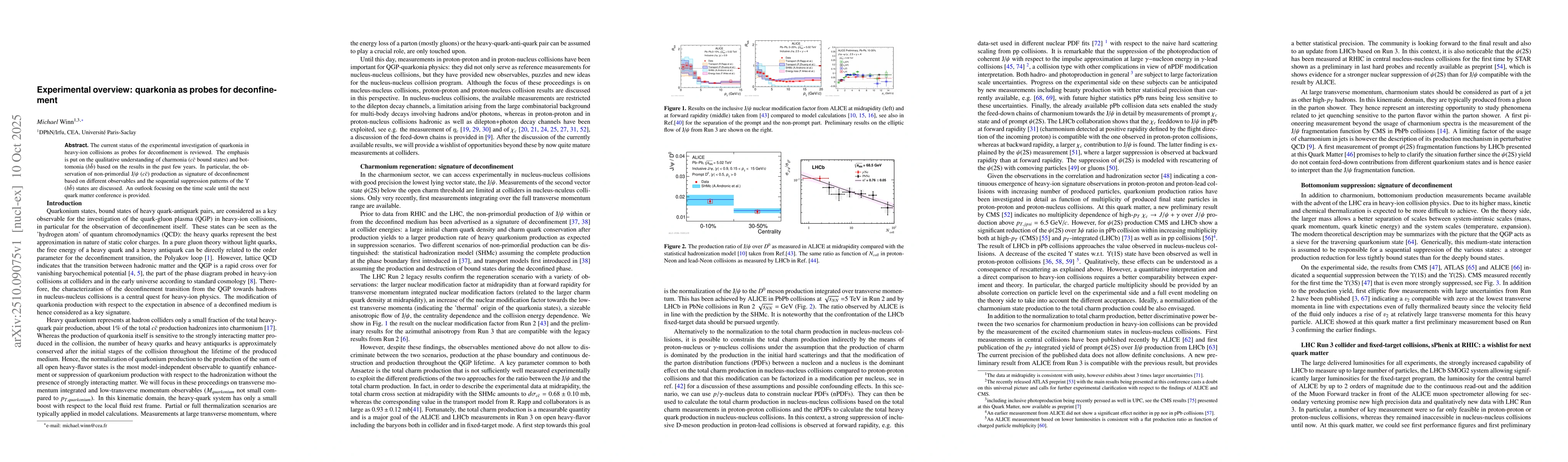 Thumbnail for Experimental overview: quarkonia as probes for deconfinement