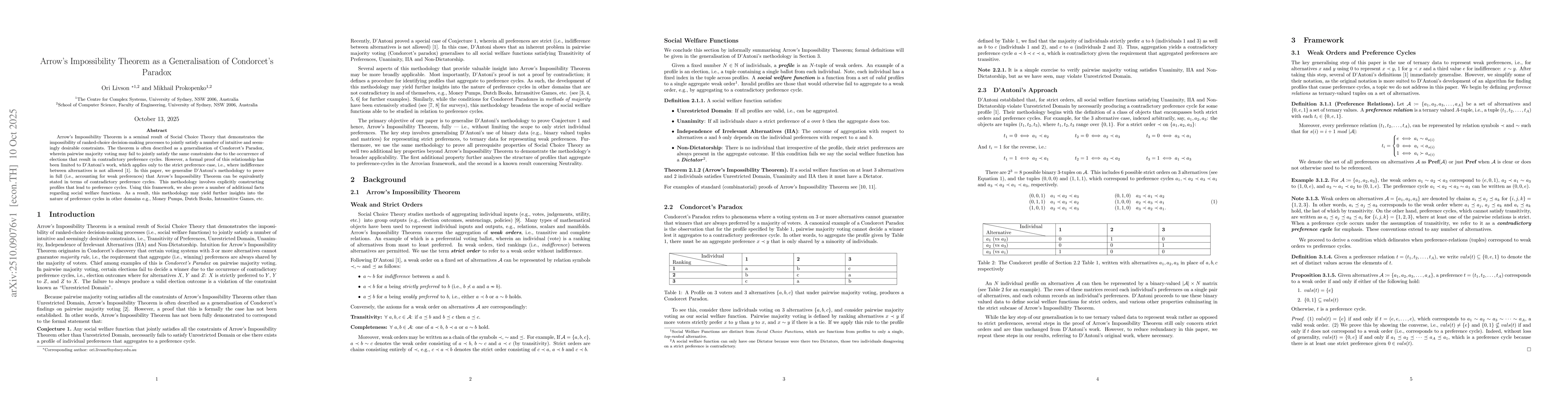 Thumbnail for Arrow's Impossibility Theorem as a Generalisation of Condorcet's Paradox