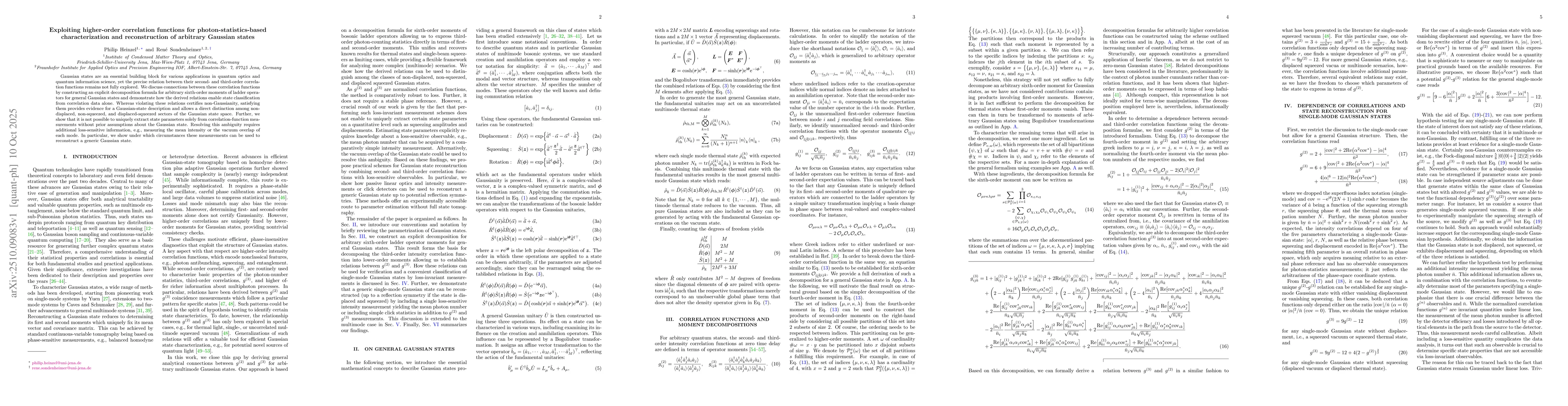 Thumbnail for Exploiting higher-order correlation functions for
  photon-statistics-based characterization and reconstruction of arbitrary
  Gaussian states