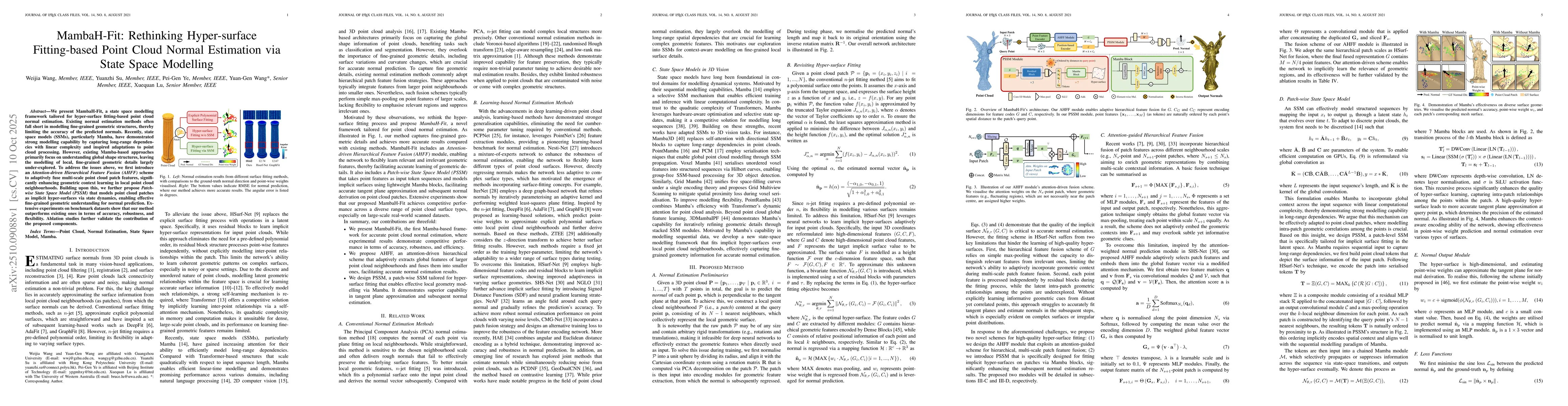 Thumbnail for MambaH-Fit: Rethinking Hyper-surface Fitting-based Point Cloud Normal
  Estimation via State Space Modelling