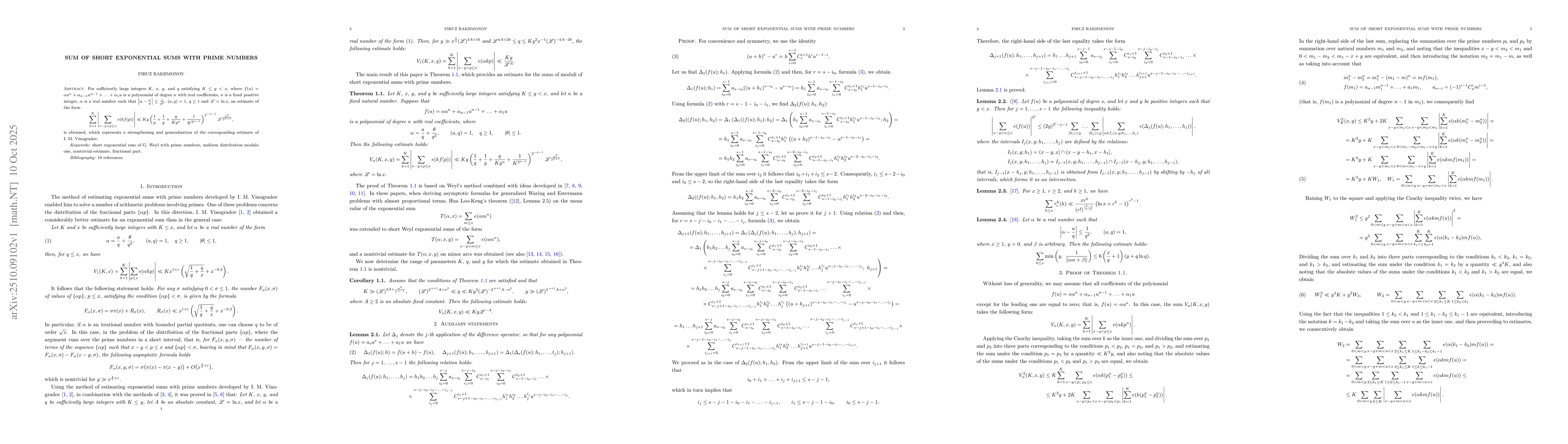 Thumbnail for Sum of short exponential sums with prime numbers