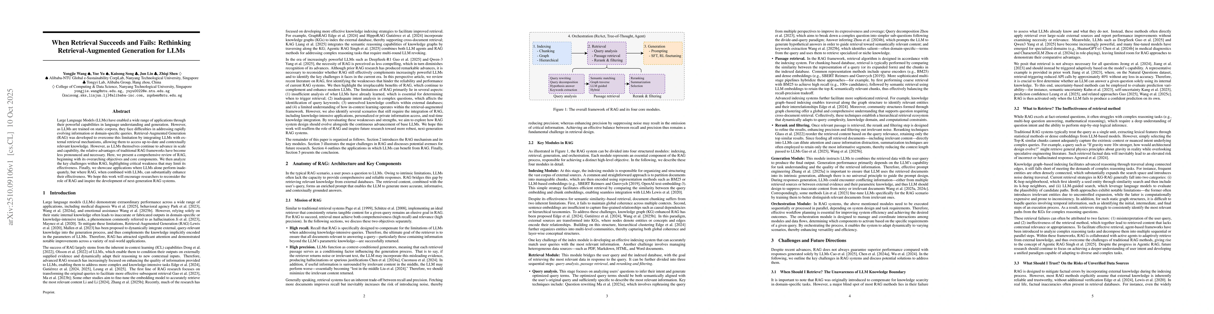 Thumbnail for When Retrieval Succeeds and Fails: Rethinking Retrieval-Augmented
  Generation for LLMs