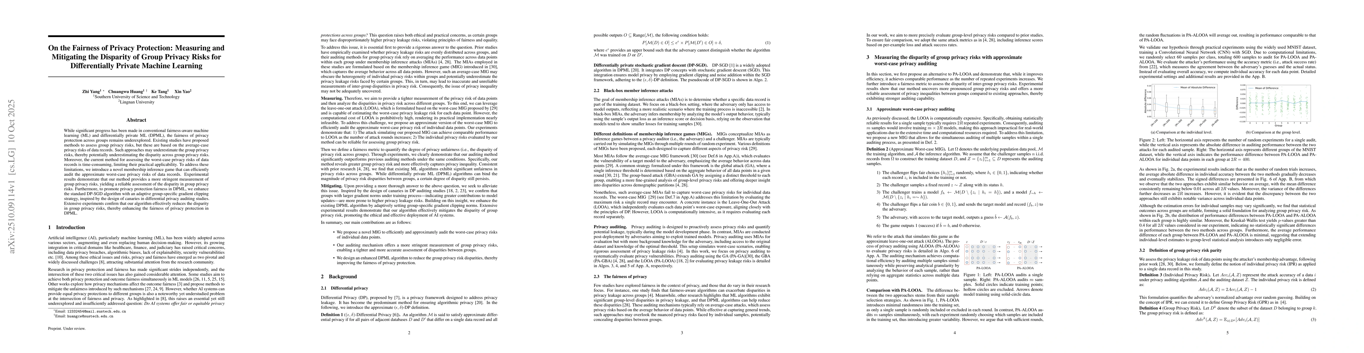 Thumbnail for On the Fairness of Privacy Protection: Measuring and Mitigating the
  Disparity of Group Privacy Risks for Differentially Private Machine Learning