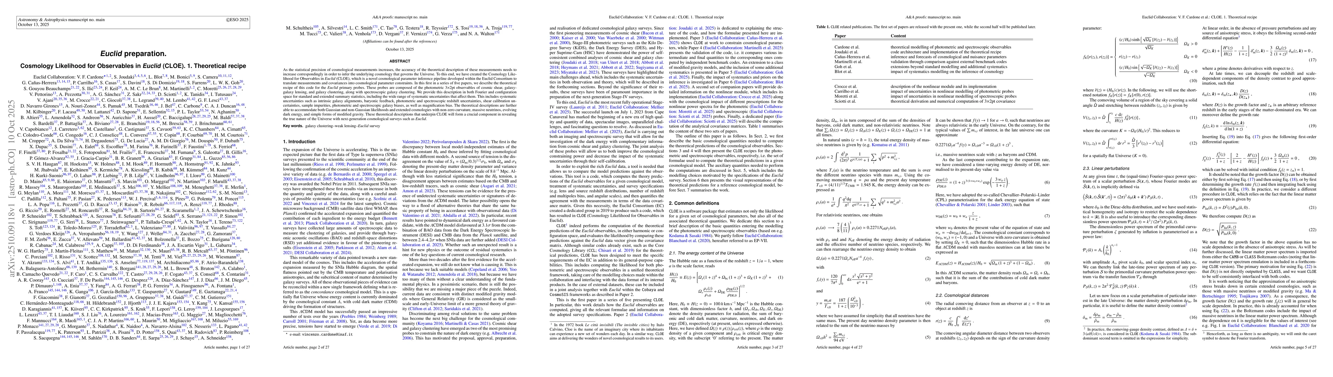 Thumbnail for Cosmology Likelihood for Observables in \Euclid (CLOE). 1. Theoretical
  recipe
