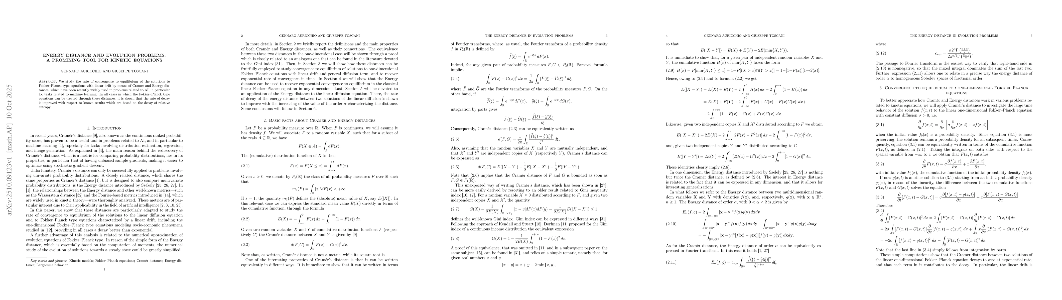Thumbnail for Energy distance and evolution problems: a promising tool for kinetic
  equations
