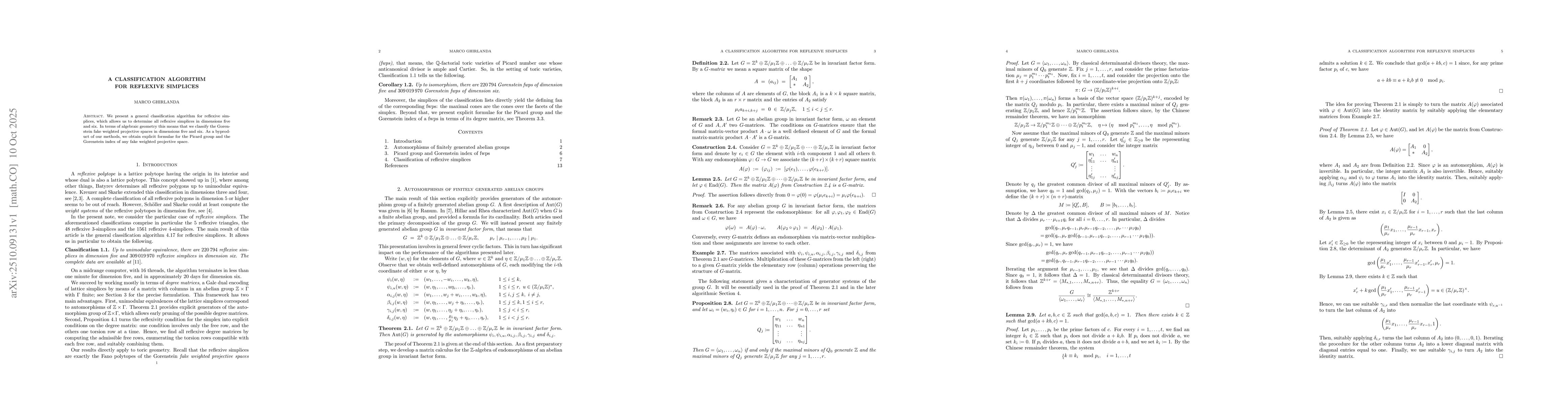 Thumbnail for A classification algorithm for reflexive simplices