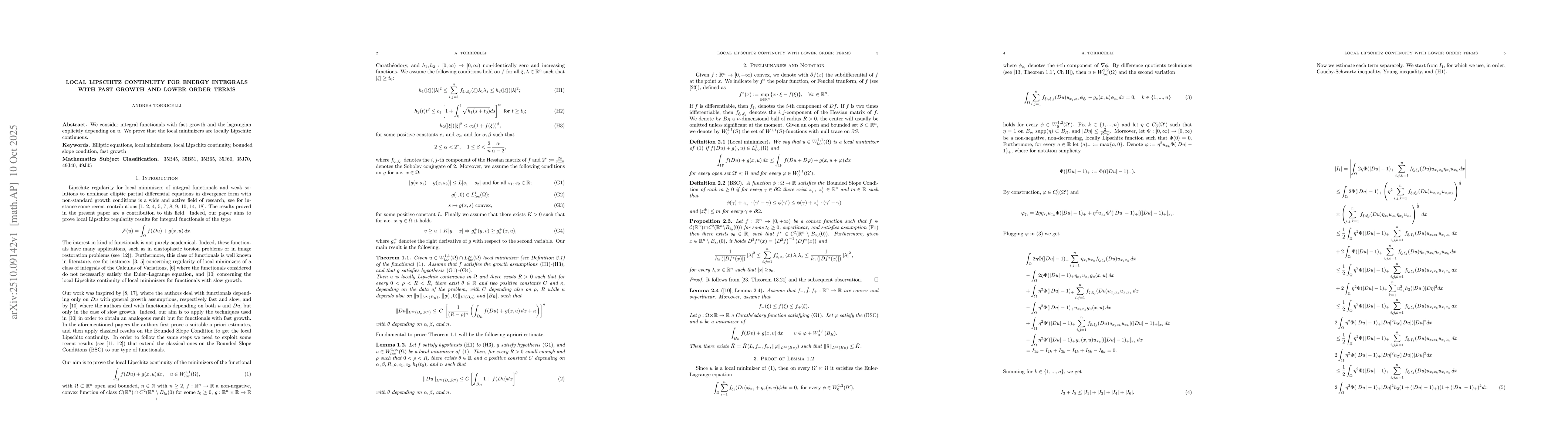 Thumbnail for Local Lipschitz continuity for energy integrals with fast growth and
  lower order terms