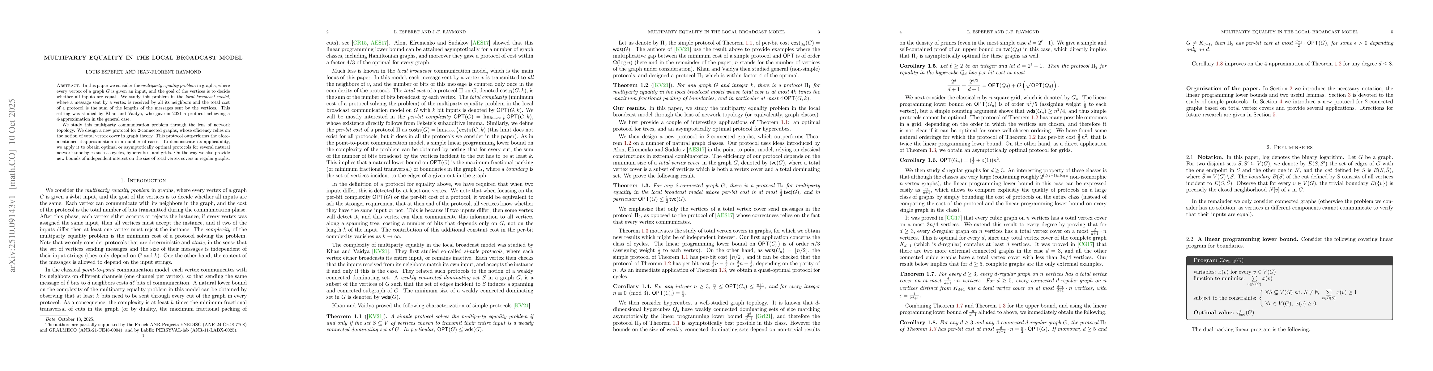 Thumbnail for Multiparty equality in the local broadcast model