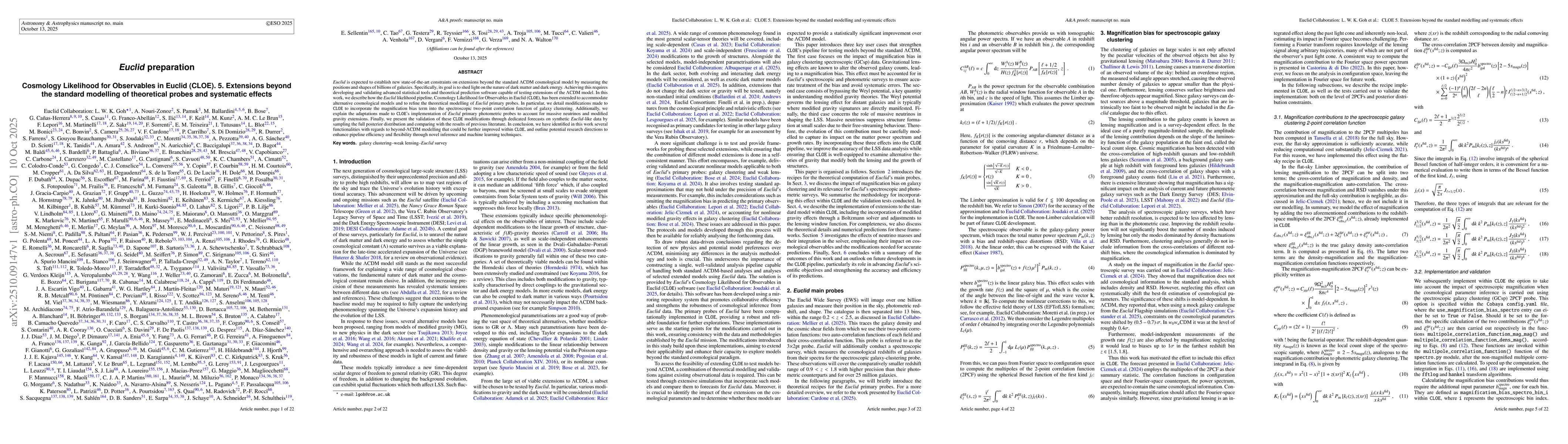 Thumbnail for Euclid preparation. Cosmology Likelihood for Observables in Euclid
  (CLOE). 5. Extensions beyond the standard modelling of theoretical probes and
  systematic effects