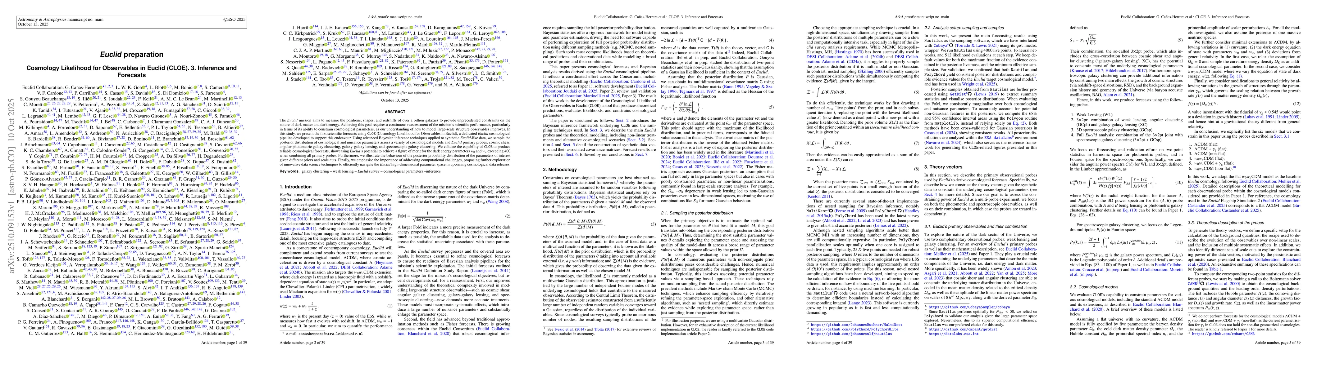 Thumbnail for Euclid preparation. Cosmology Likelihood for Observables in Euclid
  (CLOE). 3. Inference and Forecasts