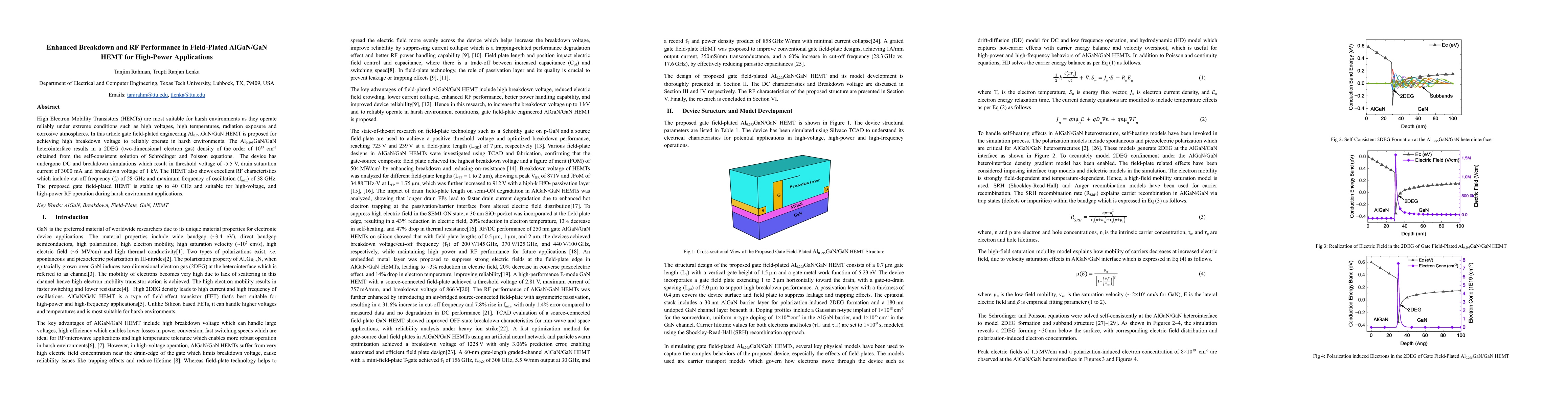 Thumbnail for Enhanced Breakdown and RF Performance in Field-Plated AlGaN/GaN HEMT for
  High-Power Applications