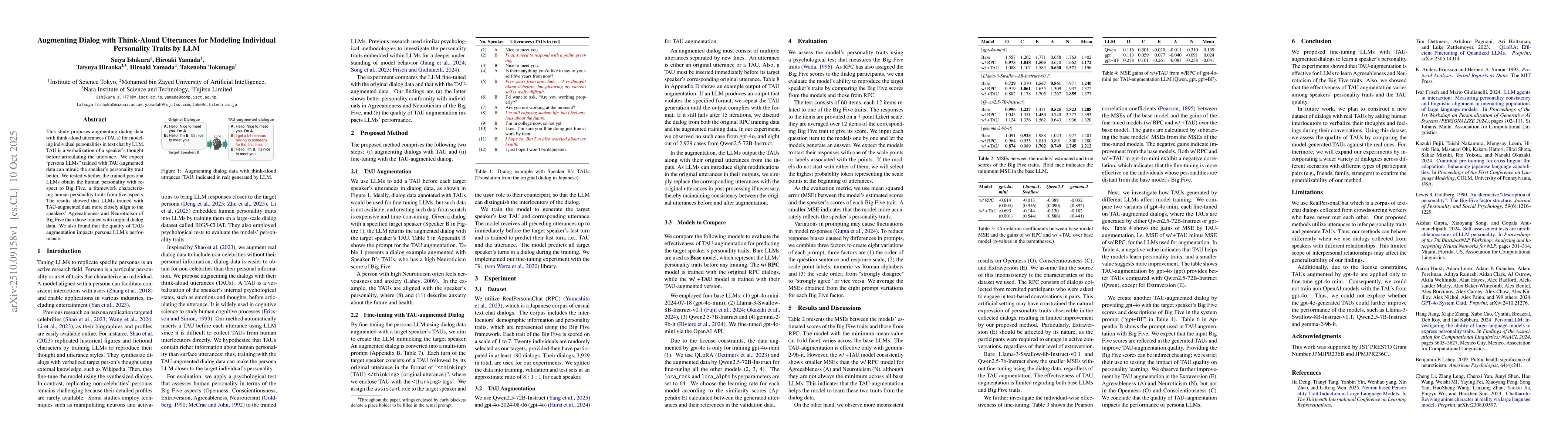 Thumbnail for Augmenting Dialog with Think-Aloud Utterances for Modeling Individual
  Personality Traits by LLM