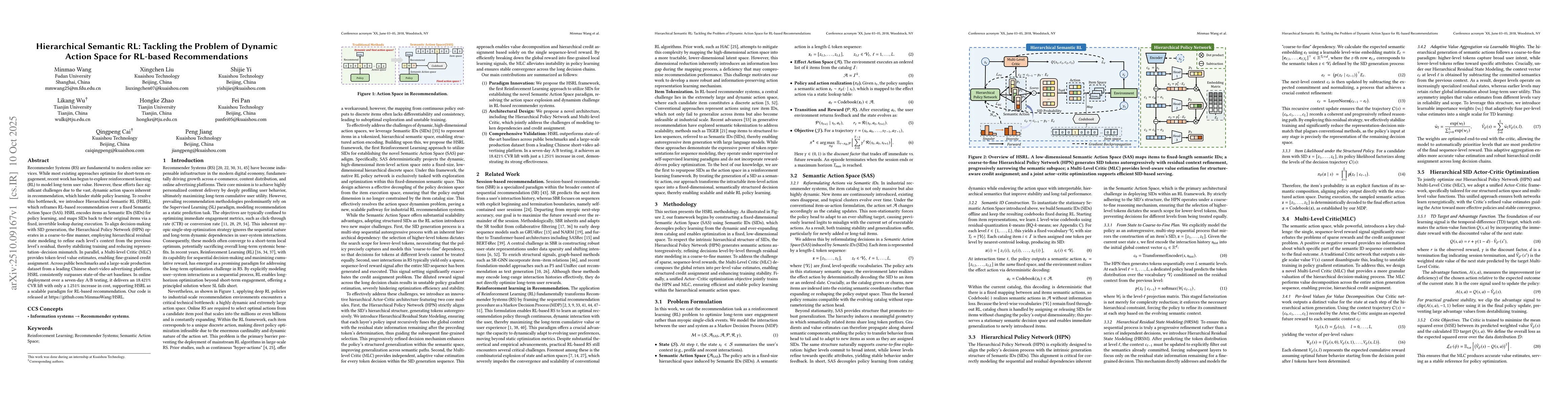 Thumbnail for Hierarchical Semantic RL: Tackling the Problem of Dynamic Action Space
  for RL-based Recommendations