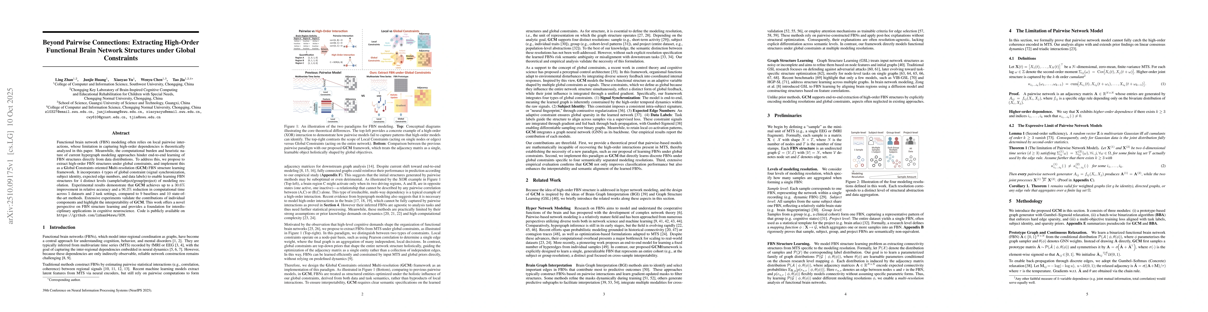 Thumbnail for Beyond Pairwise Connections: Extracting High-Order Functional Brain
  Network Structures under Global Constraints