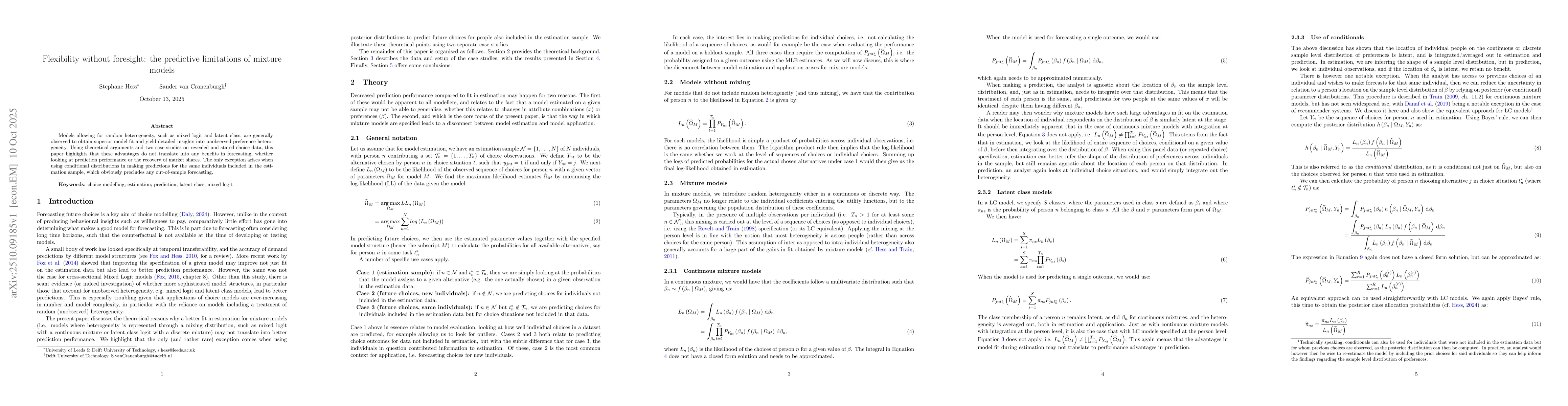 Thumbnail for Flexibility without foresight: the predictive limitations of mixture
  models