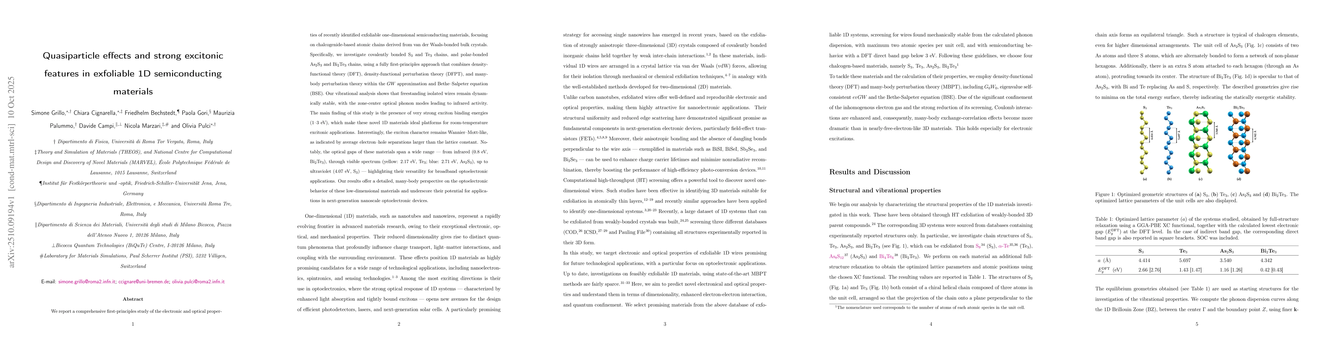 Thumbnail for Quasiparticle effects and strong excitonic features in exfoliable 1D
  semiconducting materials
