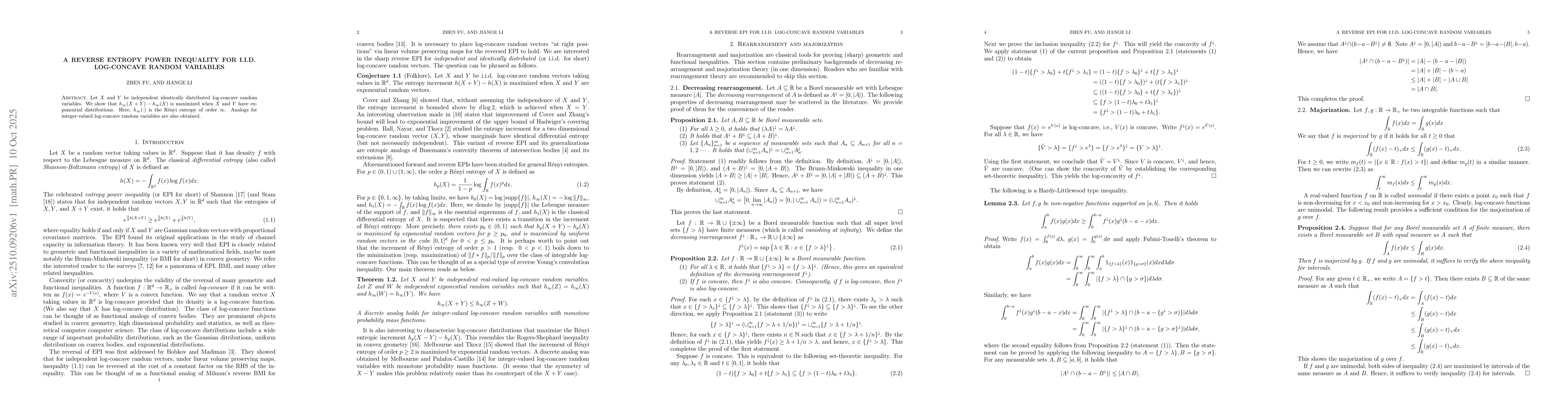 Thumbnail for A reverse entropy power inequality for i.i.d. log-concave random
  variables