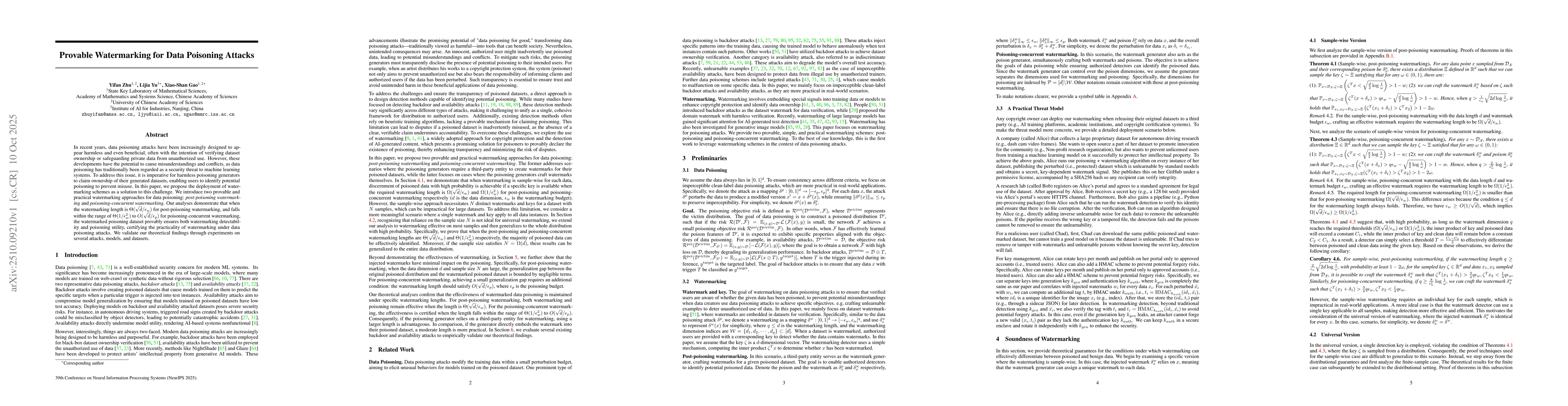 Thumbnail for Provable Watermarking for Data Poisoning Attacks