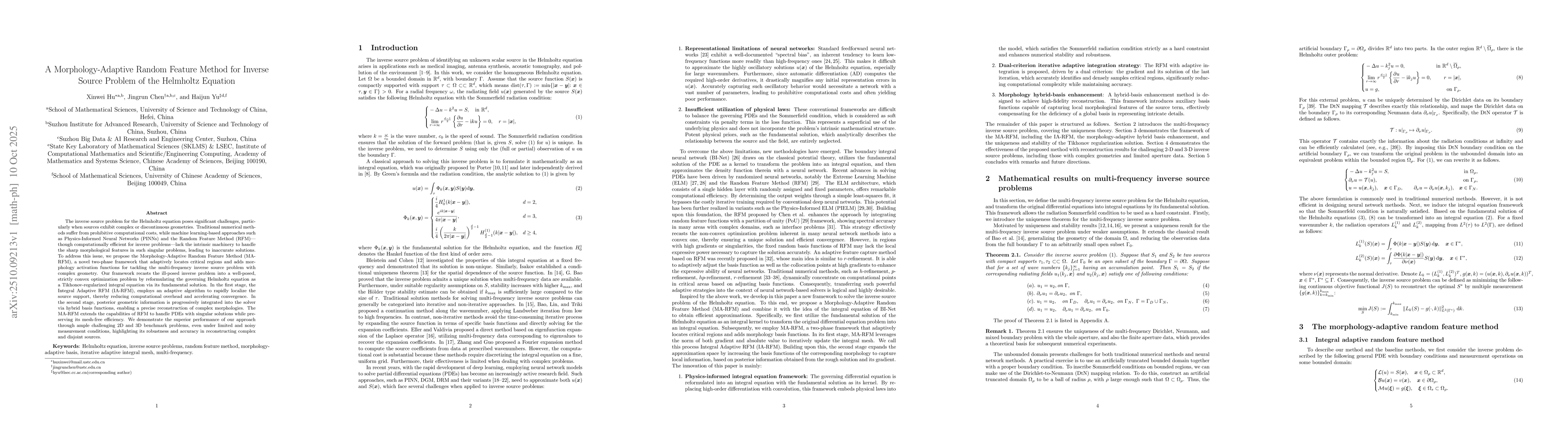 Thumbnail for A Morphology-Adaptive Random Feature Method for Inverse Source Problem
  of the Helmholtz Equation