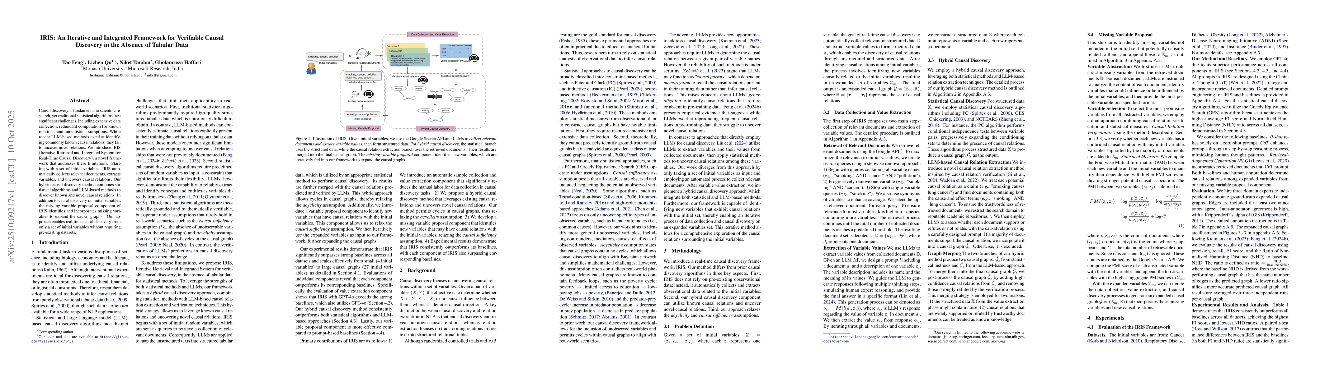 Thumbnail for IRIS: An Iterative and Integrated Framework for Verifiable Causal
  Discovery in the Absence of Tabular Data