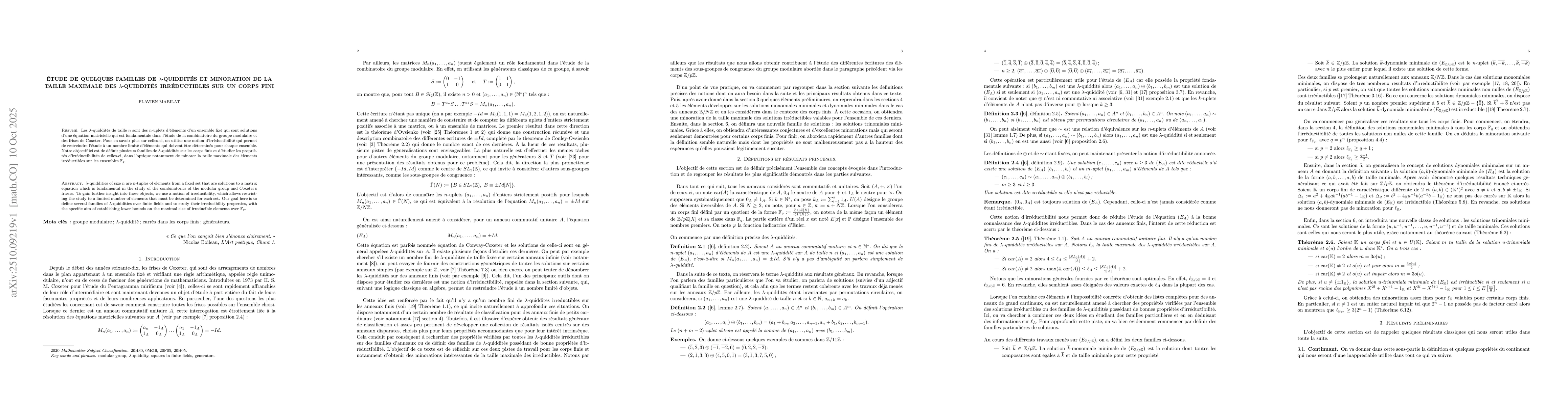 Thumbnail for Étude de quelques familles de $λ$-quiddités et minoration de
  la taille maximale des $λ$-quiddités irréductibles sur un corps
  fini