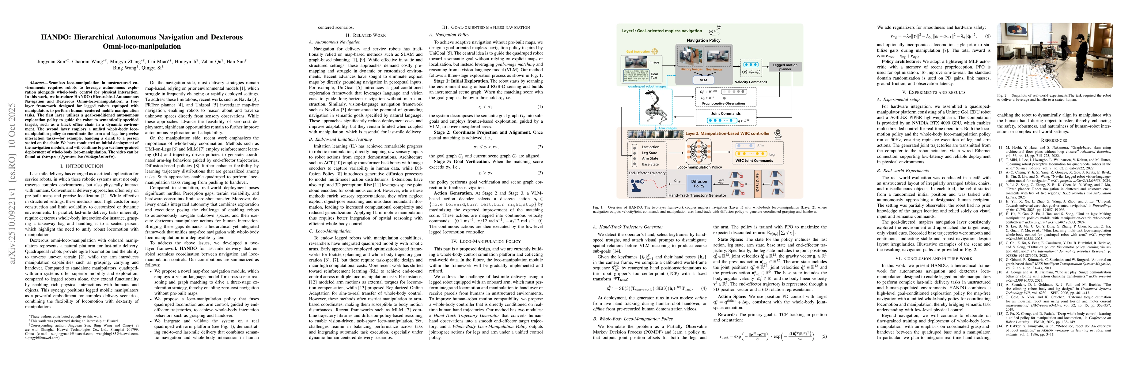 Thumbnail for HANDO: Hierarchical Autonomous Navigation and Dexterous
  Omni-loco-manipulation