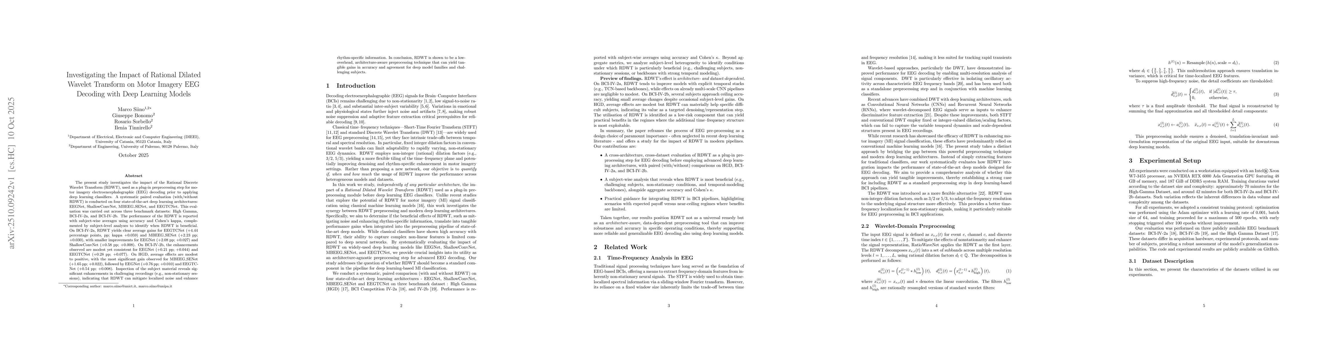 Thumbnail for Investigating the Impact of Rational Dilated Wavelet Transform on Motor
  Imagery EEG Decoding with Deep Learning Models