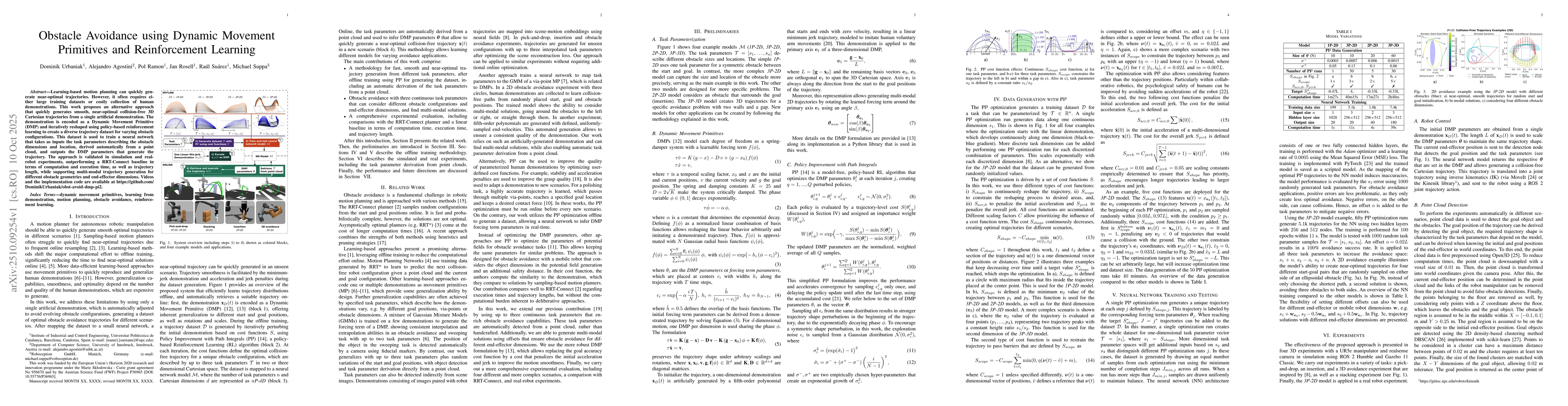 Thumbnail for Obstacle Avoidance using Dynamic Movement Primitives and Reinforcement
  Learning
