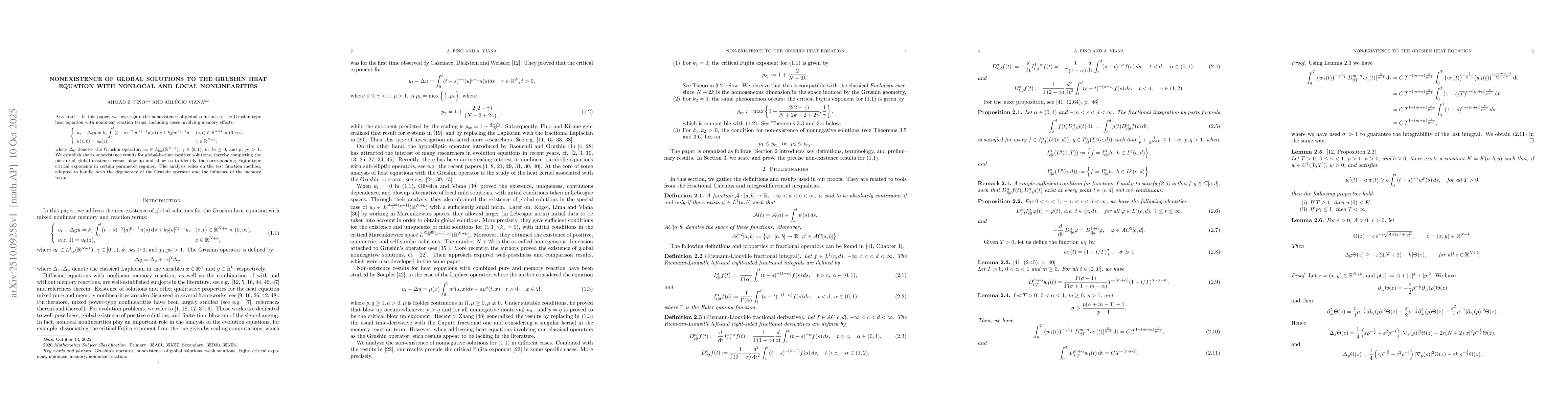 Thumbnail for Nonexistence of global solutions to the Grushin heat equation with
  nonlocal and local nonlinearities