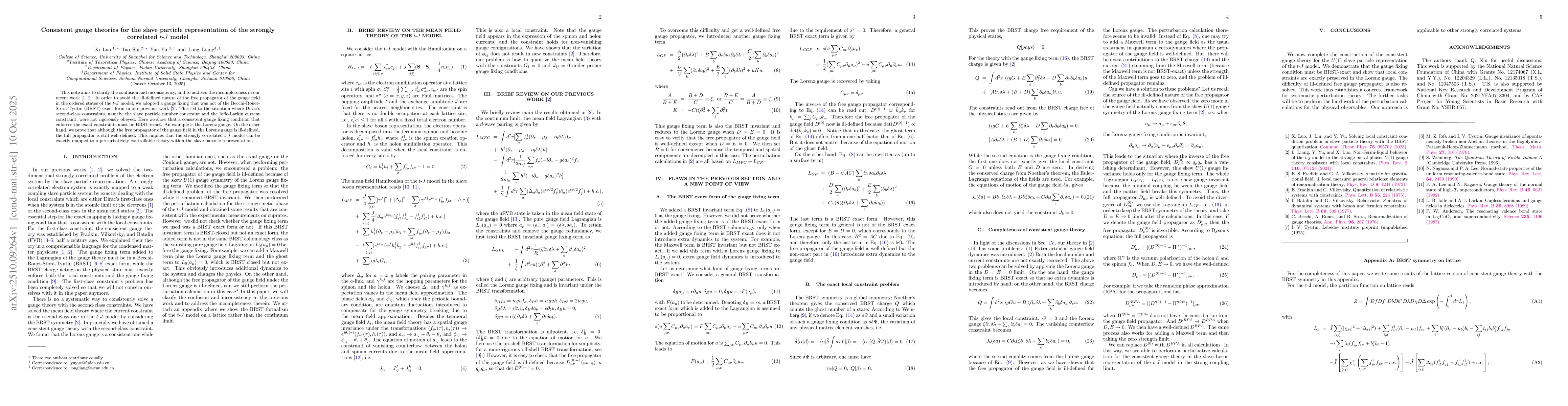 Thumbnail for Consistent gauge theories for the slave particle representation of the
  strongly correlated $t$-$J$ model