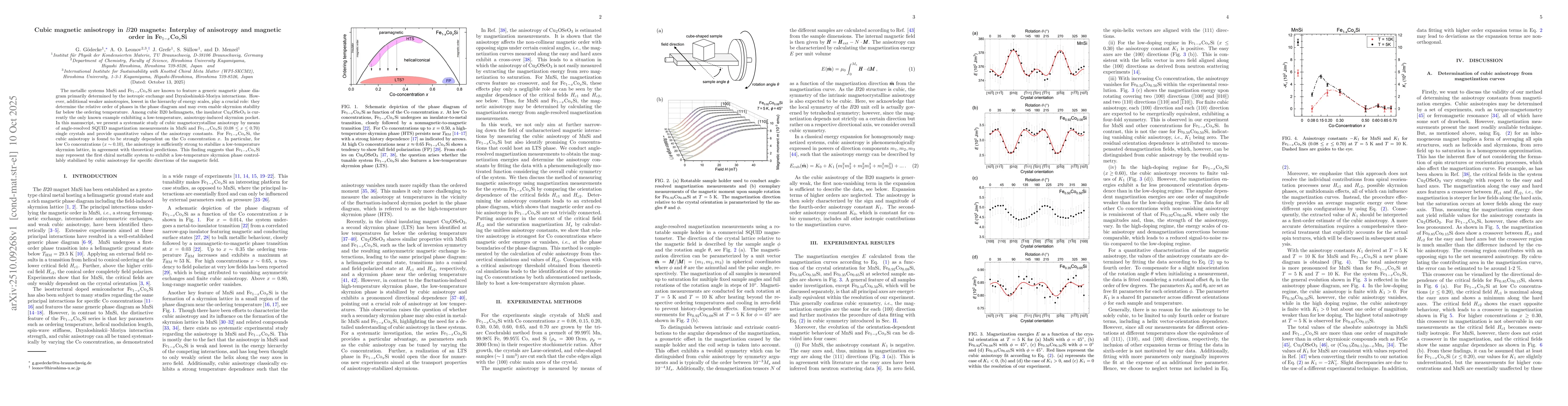 Thumbnail for Cubic magnetic anisotropy in $B$20 magnets: Interplay of anisotropy and
  magnetic order in Fe$_{1-x}$Co$_{x}$Si