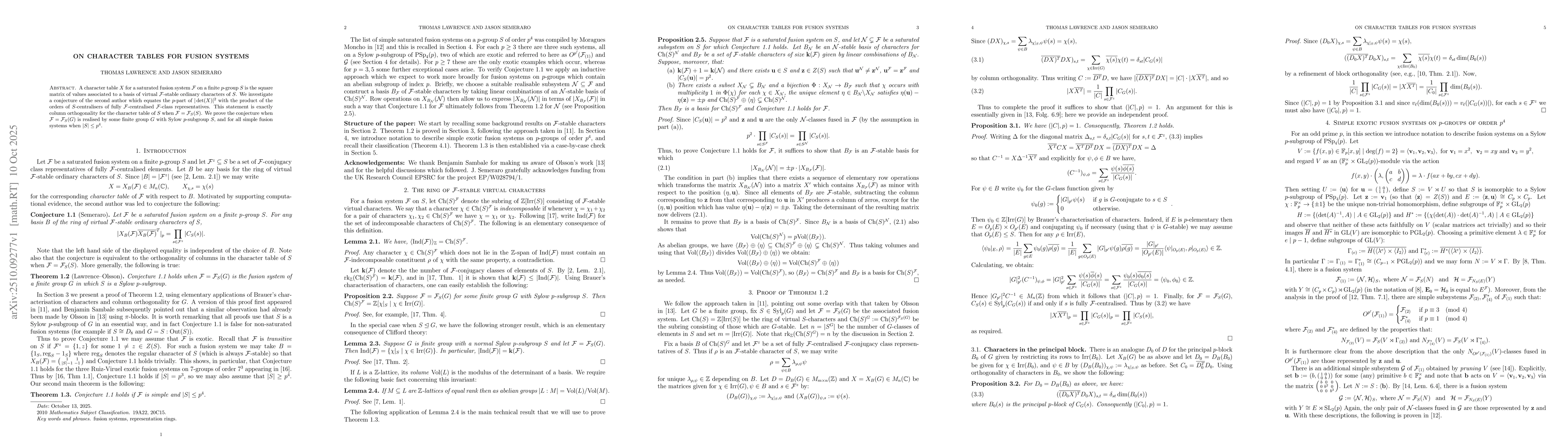 Thumbnail for On character tables for fusion systems