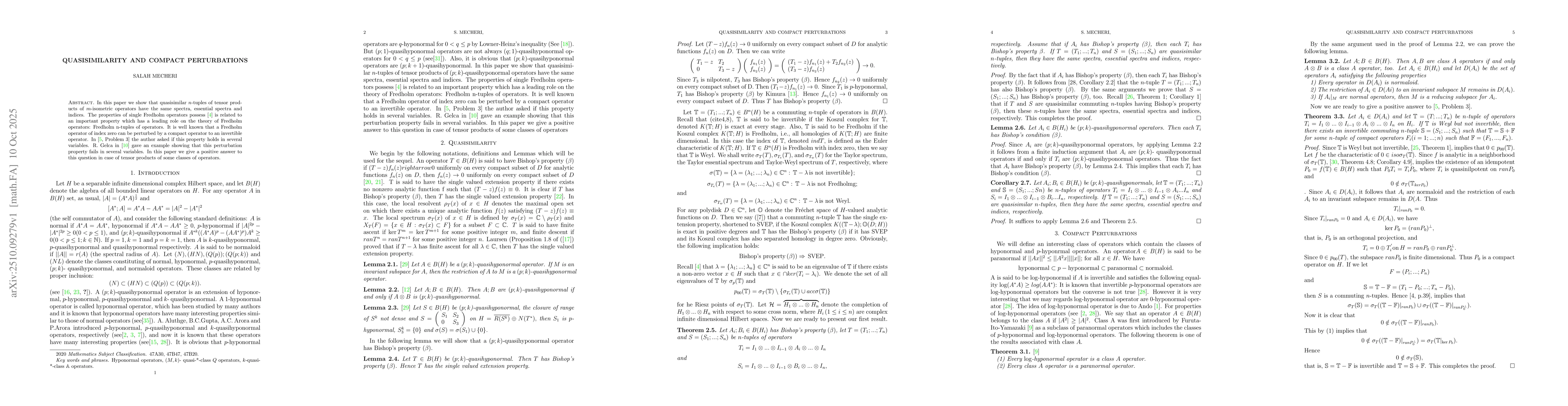 Thumbnail for Quasisimilarity and compact perturbations
