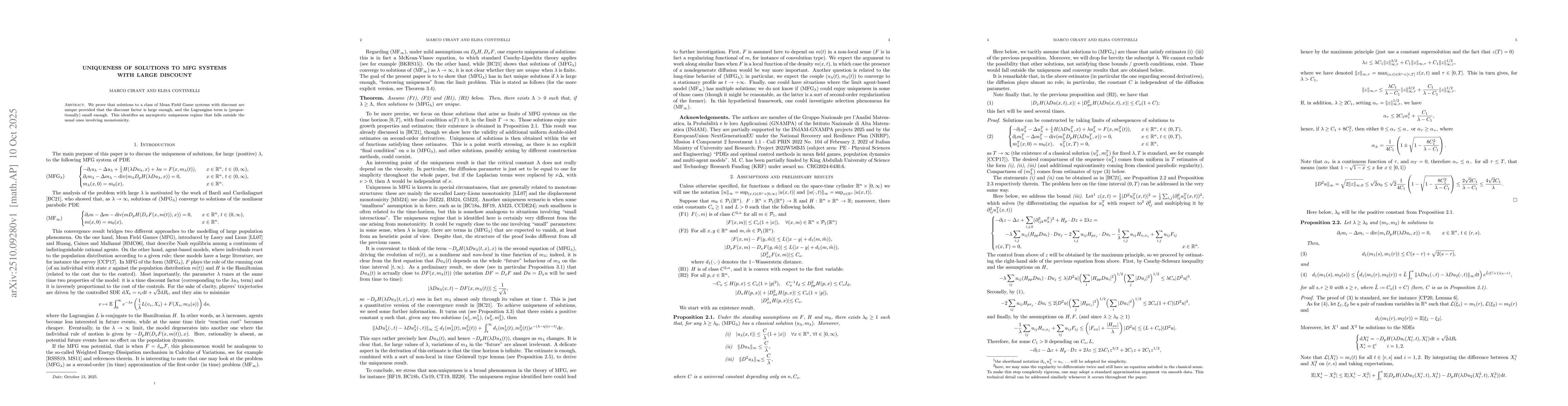 Thumbnail for Uniqueness of solutions to MFG systems with large discount