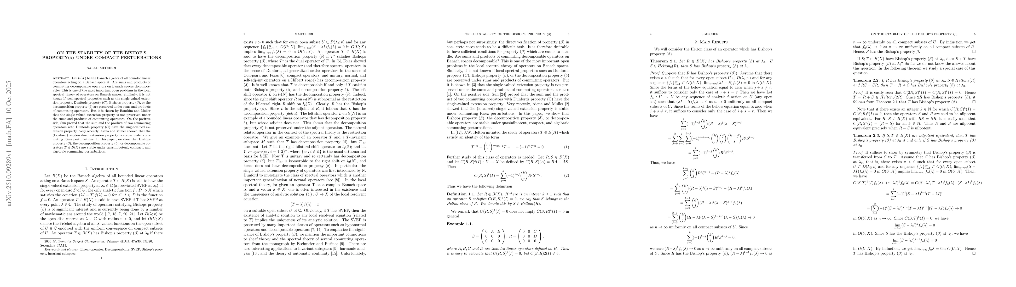 Thumbnail for On the stability of the Bishop's property($β$) under compact
  perturbations