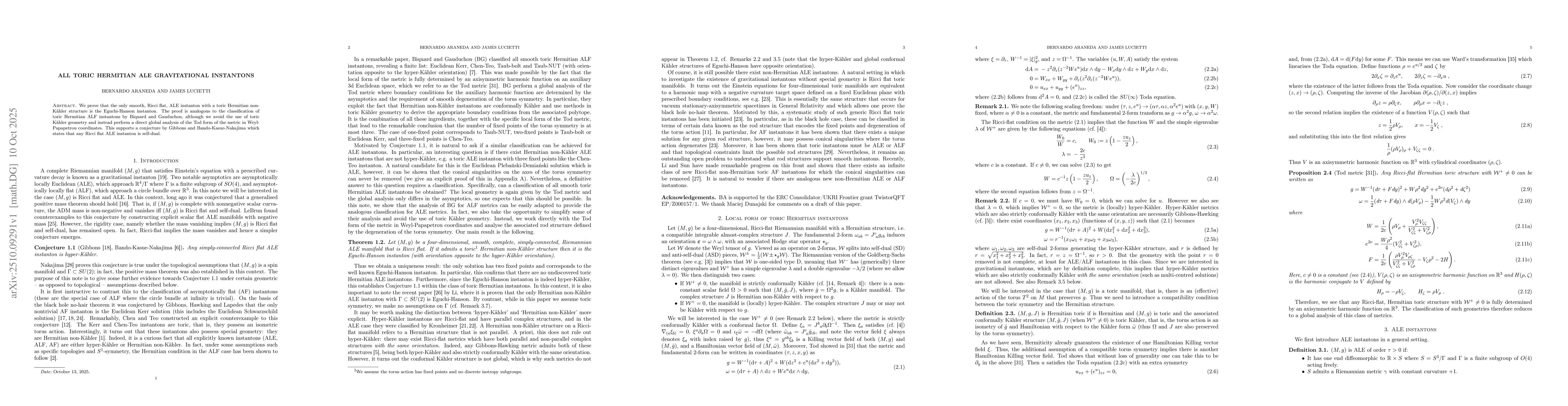 Thumbnail for All toric Hermitian ALE gravitational instantons