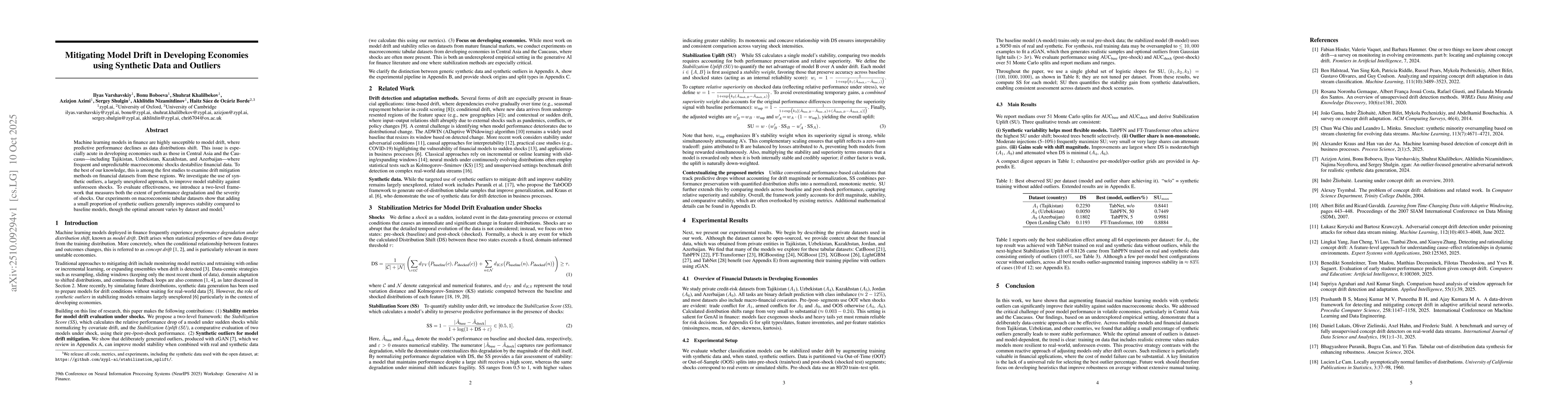 Thumbnail for Mitigating Model Drift in Developing Economies Using Synthetic Data and
  Outliers