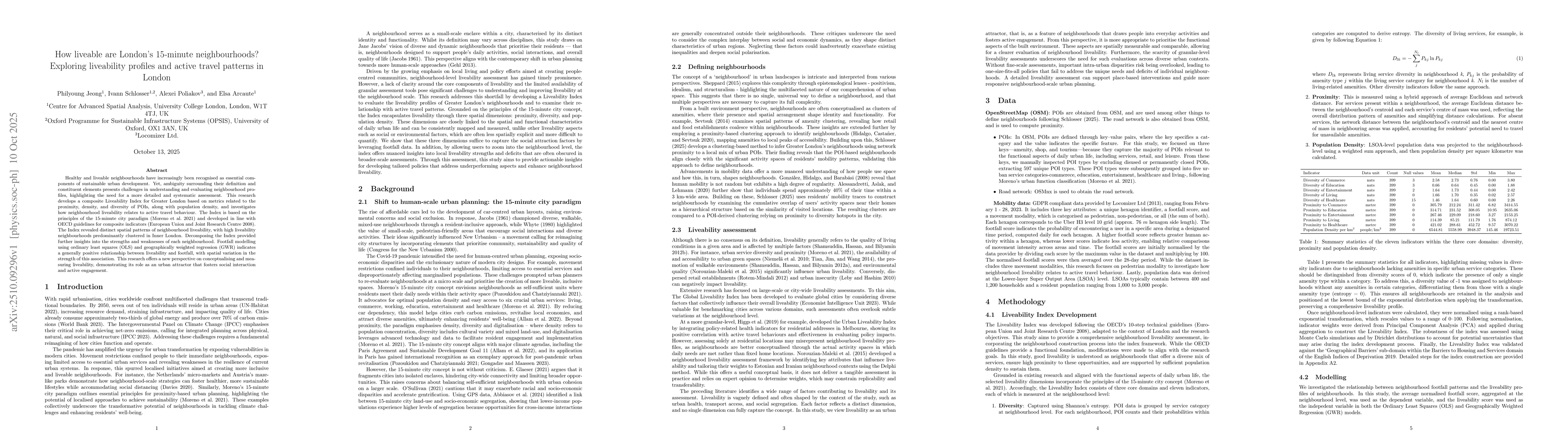 Thumbnail for How liveable are London's 15-minute neighbourhoods? Exploring
  liveability profiles and active travel patterns in London