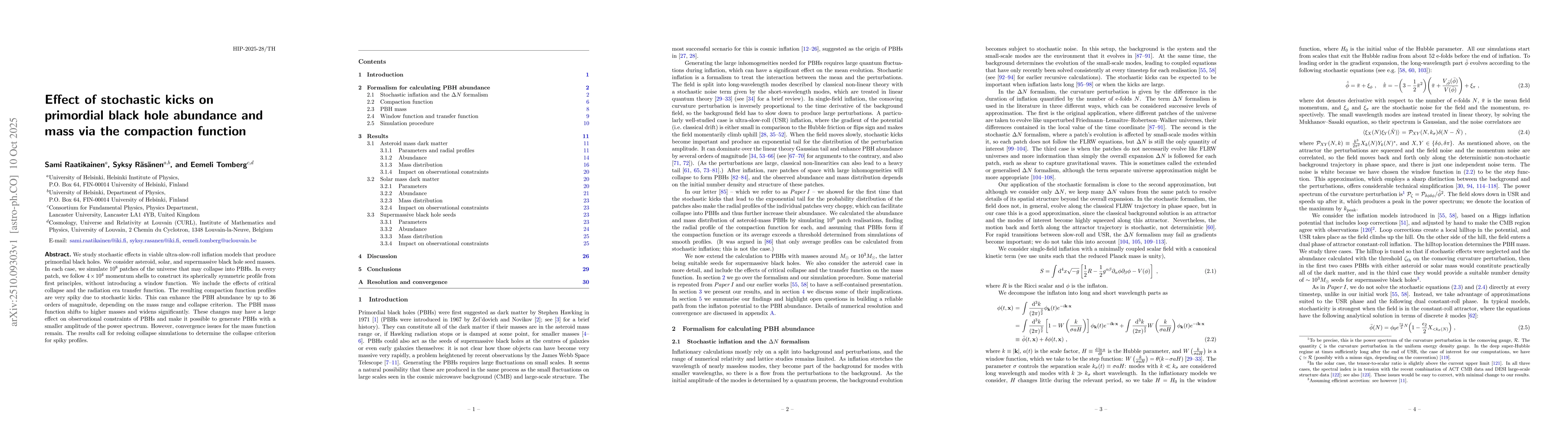 Thumbnail for Effect of stochastic kicks on primordial black hole abundance and mass
  via the compaction function