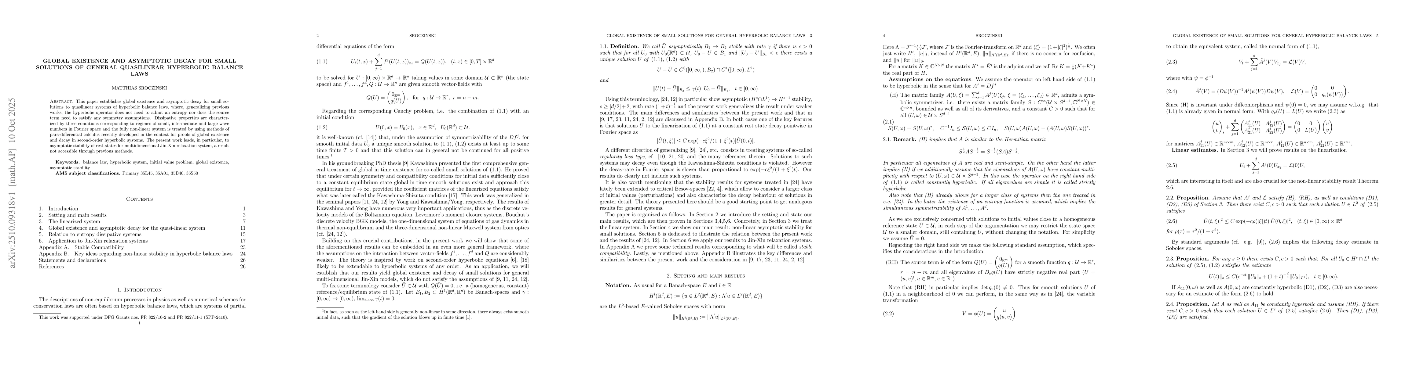 Thumbnail for Global existence and asymptotic decay for small solutions of general
  quasilinear hyperbolic balance laws