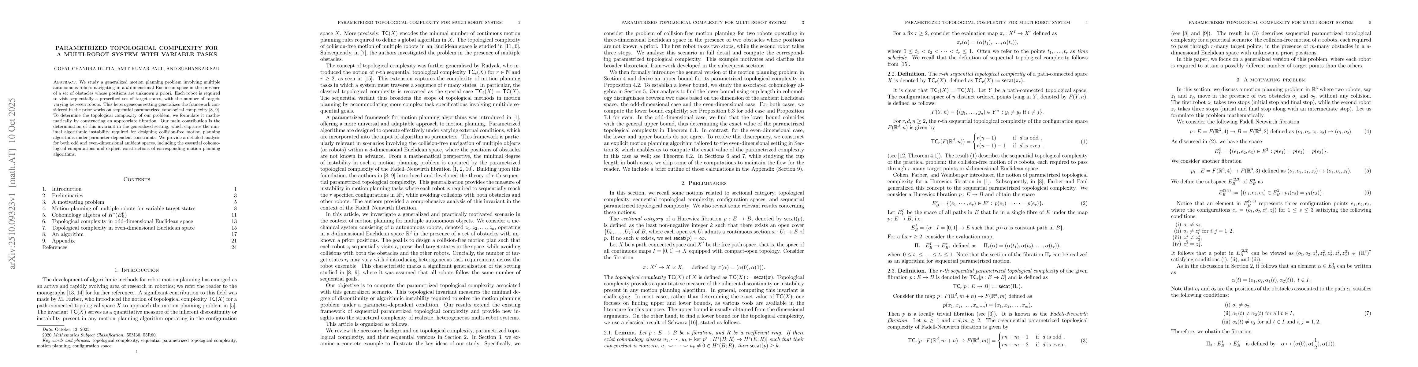Thumbnail for Parametrized Topological Complexity for a Multi-Robot System with
  Variable Tasks