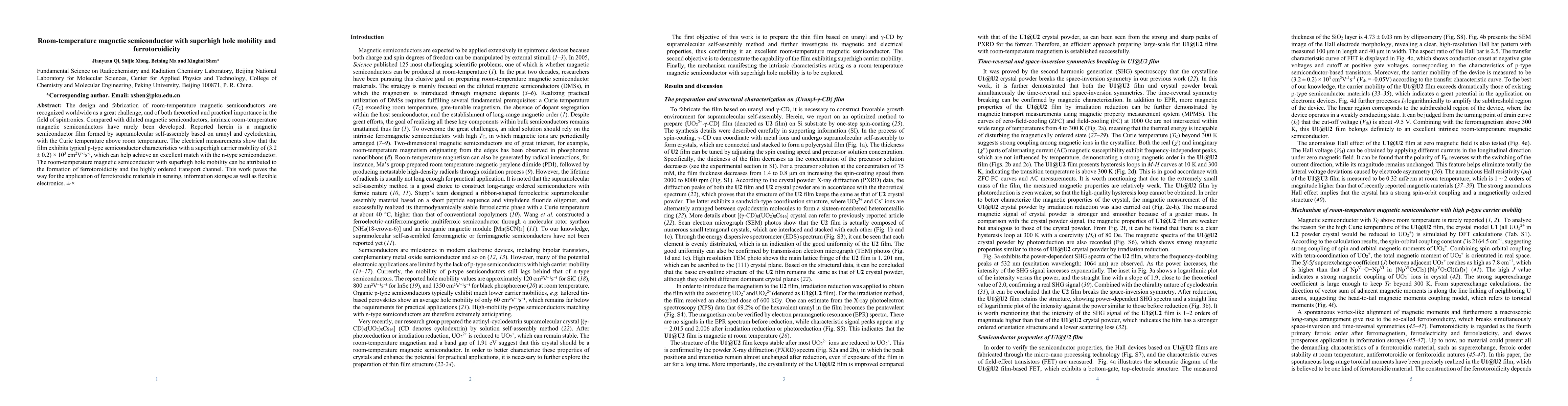Thumbnail for Room-temperature magnetic semiconductor with superhigh hole mobility and
  ferrotoroidicity