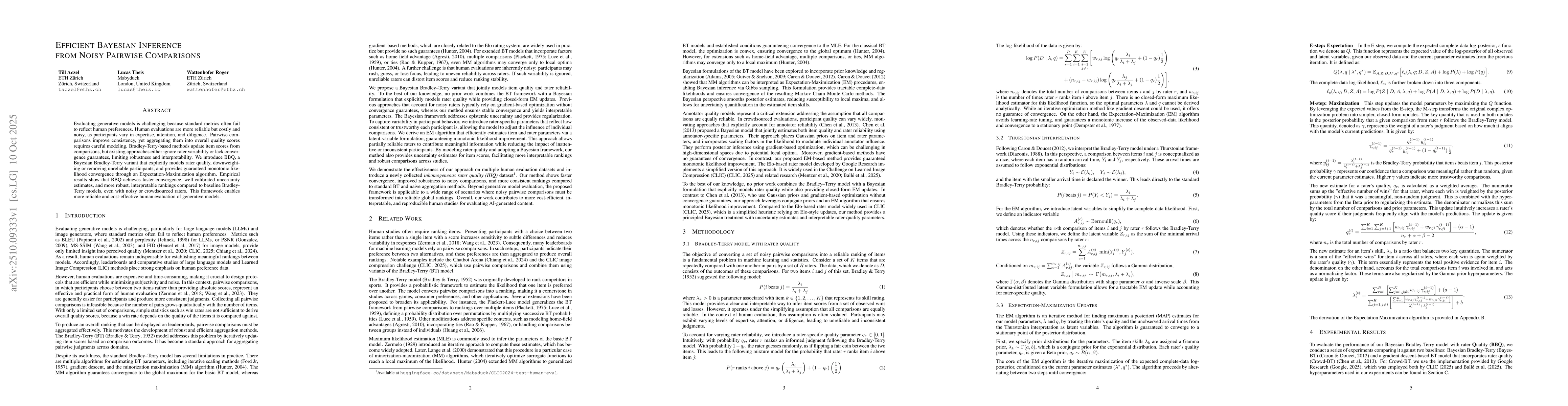 Thumbnail for Efficient Bayesian Inference from Noisy Pairwise Comparisons