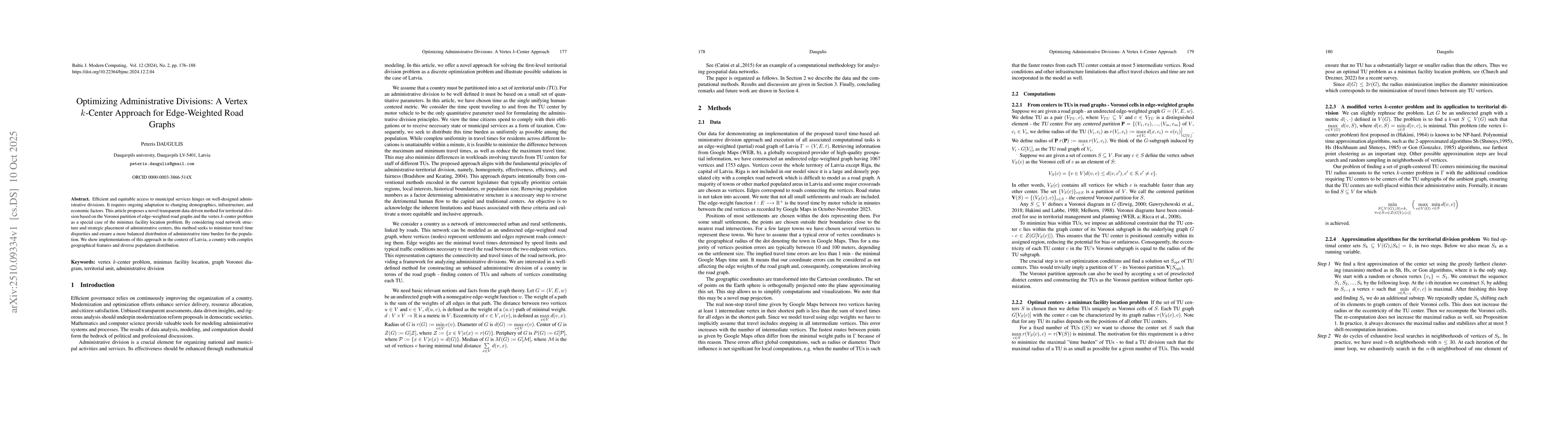 Thumbnail for Optimizing Administrative Divisions: A Vertex $k$-Center Approach for
  Edge-Weighted Road Graphs