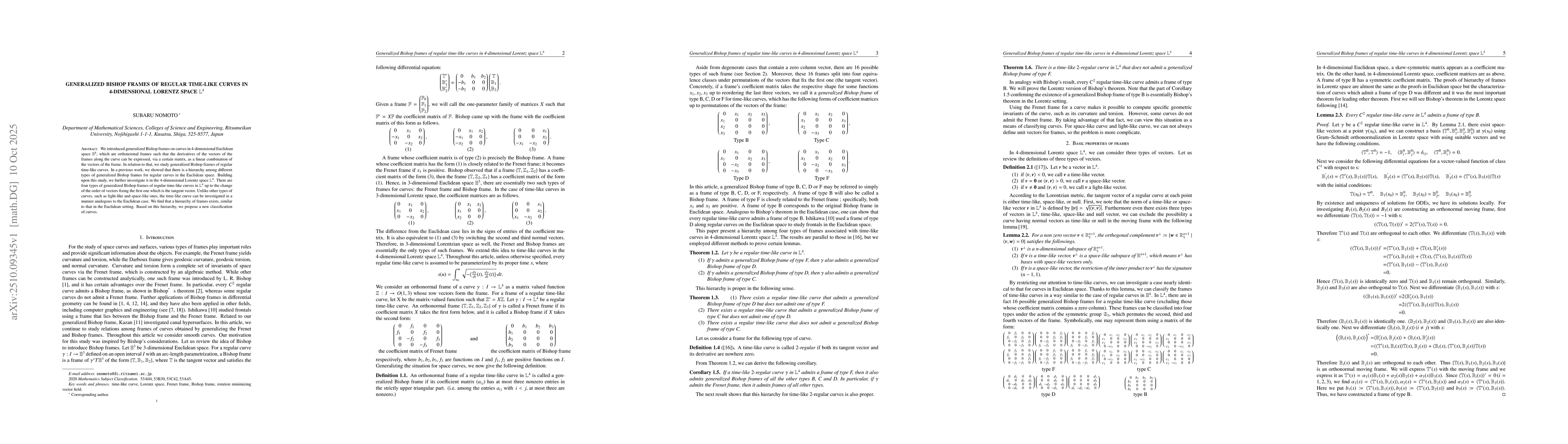 Thumbnail for Generalized Bishop frames of regular time-like curves in 4-dimensional
  Lorentz space $\mathbb{L}^{4}$