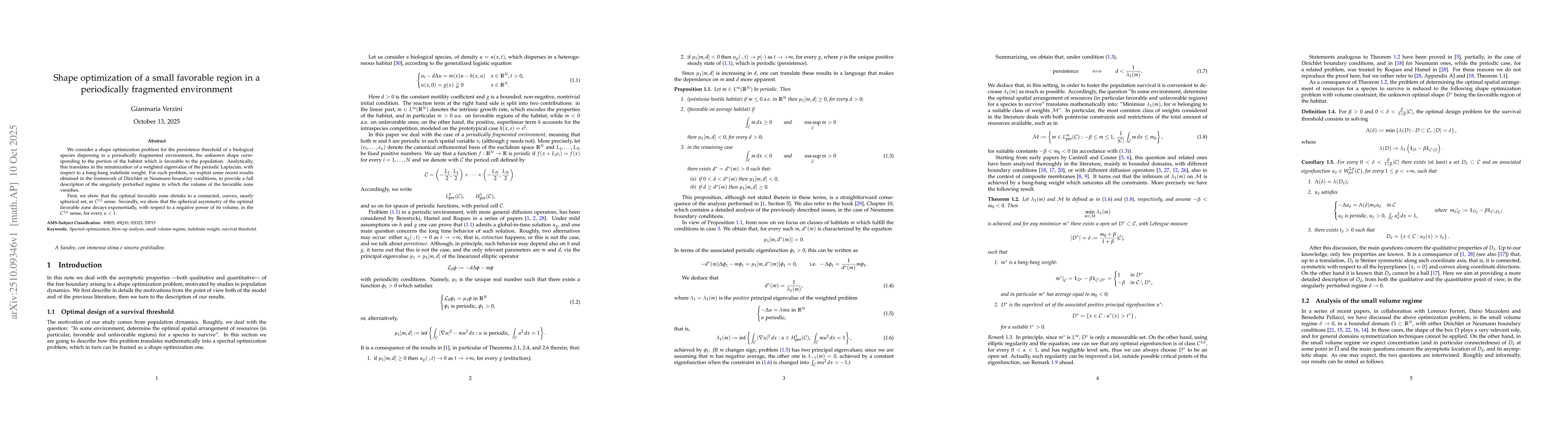 Thumbnail for Shape optimization of a small favorable region in a periodically
  fragmented environment