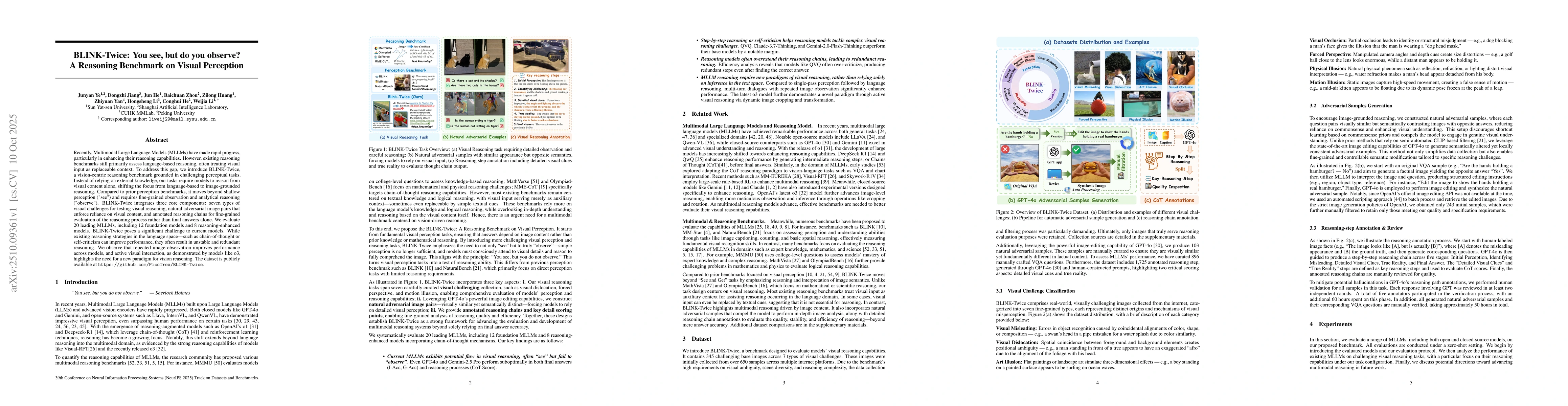 Thumbnail for BLINK-Twice: You see, but do you observe? A Reasoning Benchmark on
  Visual Perception