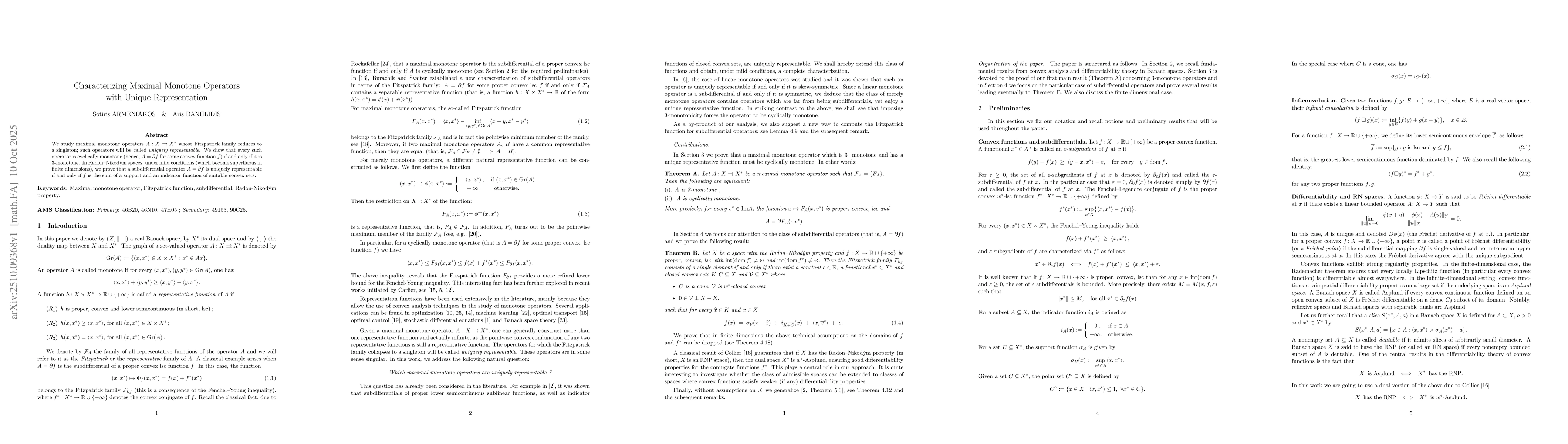 Thumbnail for Characterizing Maximal Monotone Operators with Unique Representation