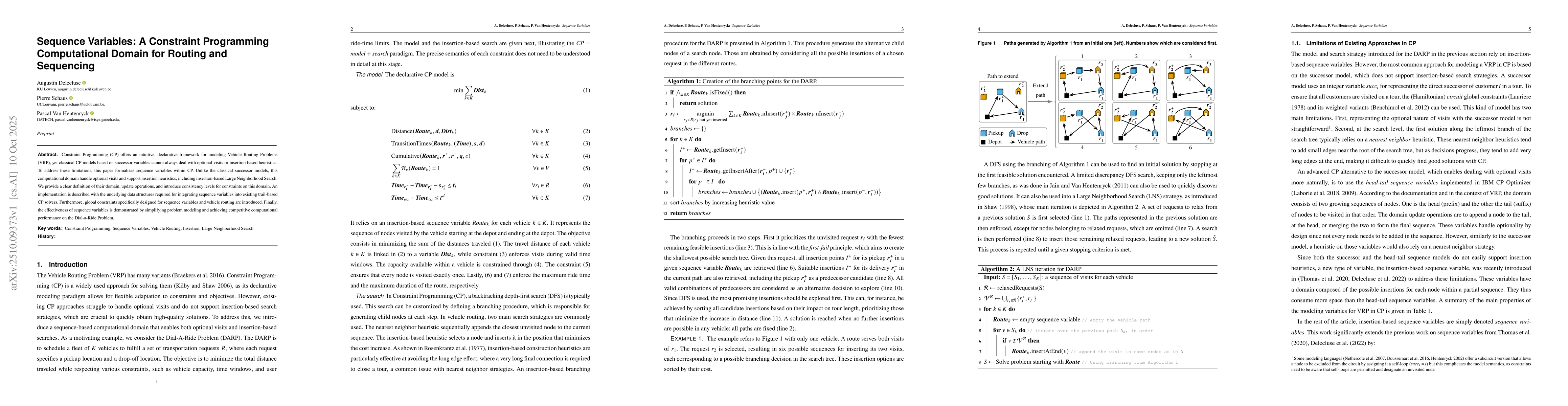 Thumbnail for Sequence Variables: A Constraint Programming Computational Domain for
  Routing and Sequencing